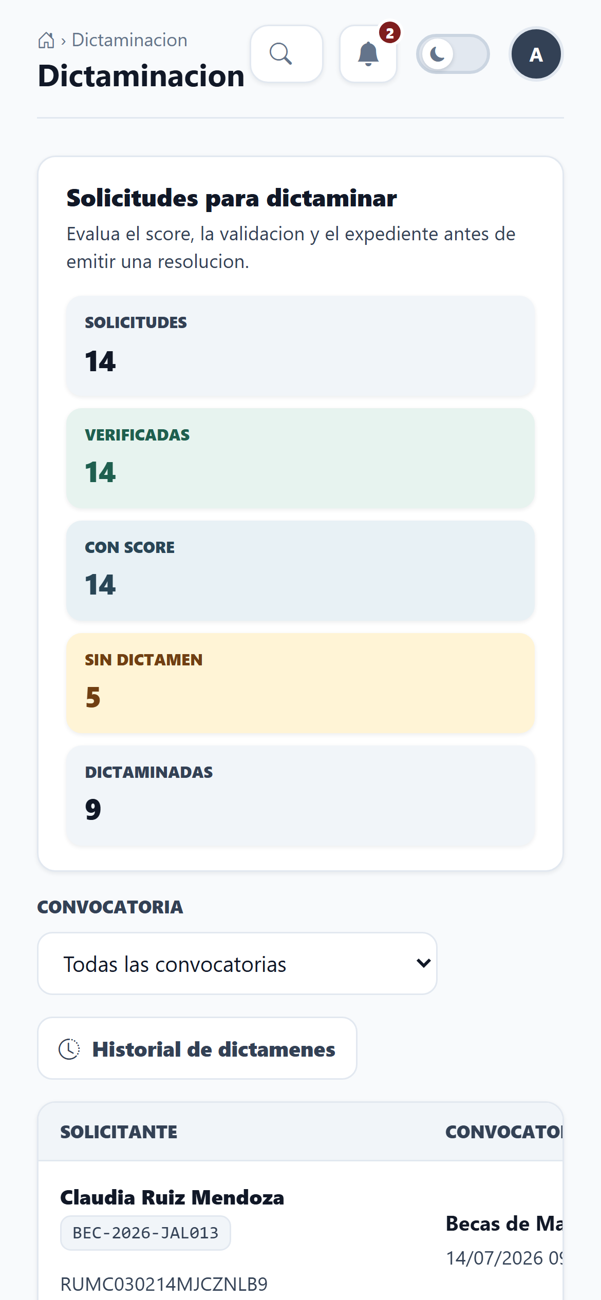 Dictaminacion en vista movil de SmartAid